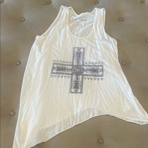 We The Free Cream Asymmetrical Graphic Tank Top